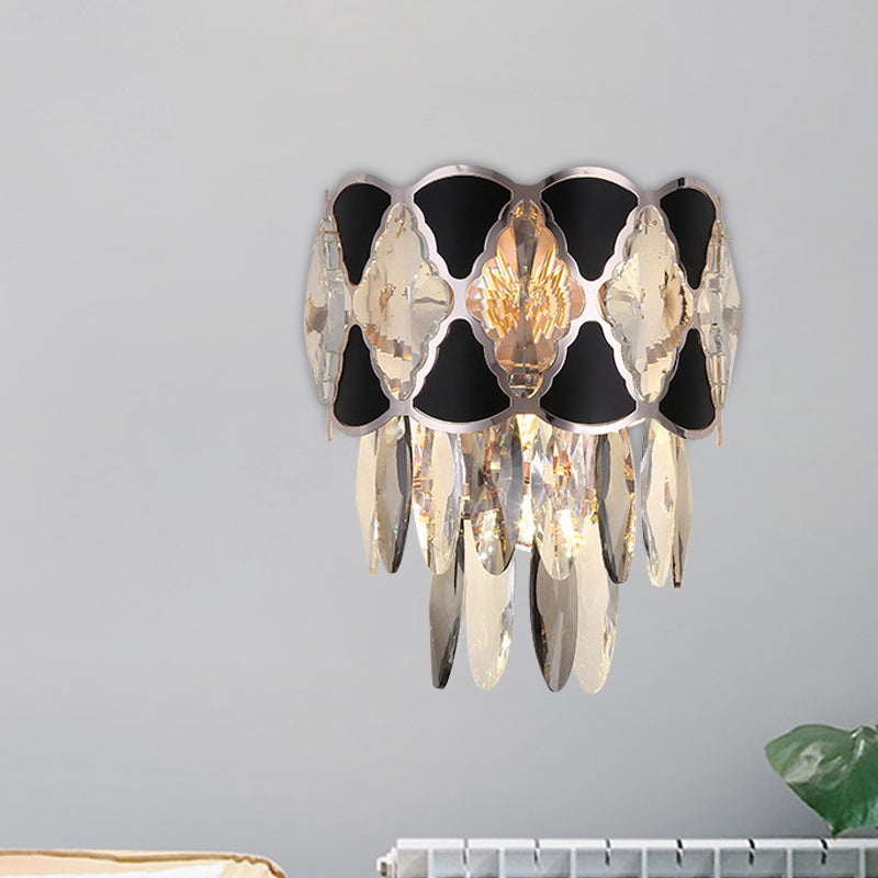Cut Crystal Ovals Black Finish Sconce Light Tapered 3 Heads Modern Surface Wall Lamp Fixture Black Clearhalo 'Modern wall lights' 'Modern' 'Wall Lamps & Sconces' 'Wall Lights' Lighting' 1415874