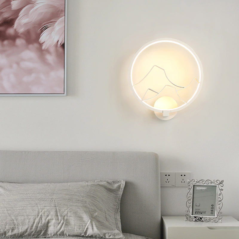 Acrylic Ring Wall Lamp Minimalist LED Wall Sconce Light Fixture in White/Black with Mountain Shade White Clearhalo 'Modern wall lights' 'Modern' 'Wall Lamps & Sconces' 'Wall Lights' Lighting' 141588