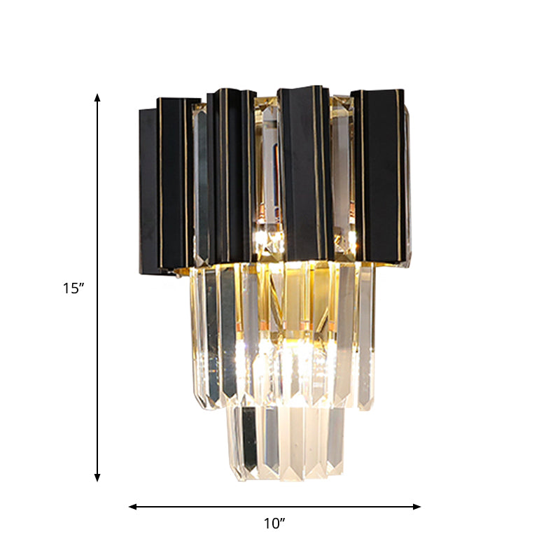 3 Bulbs Clear Crystal Prisms Sconce Light Contemporary Black Boxes Tapered Bedroom Wall Lamp Clearhalo 'Modern wall lights' 'Modern' 'Wall Lamps & Sconces' 'Wall Lights' Lighting' 1415886