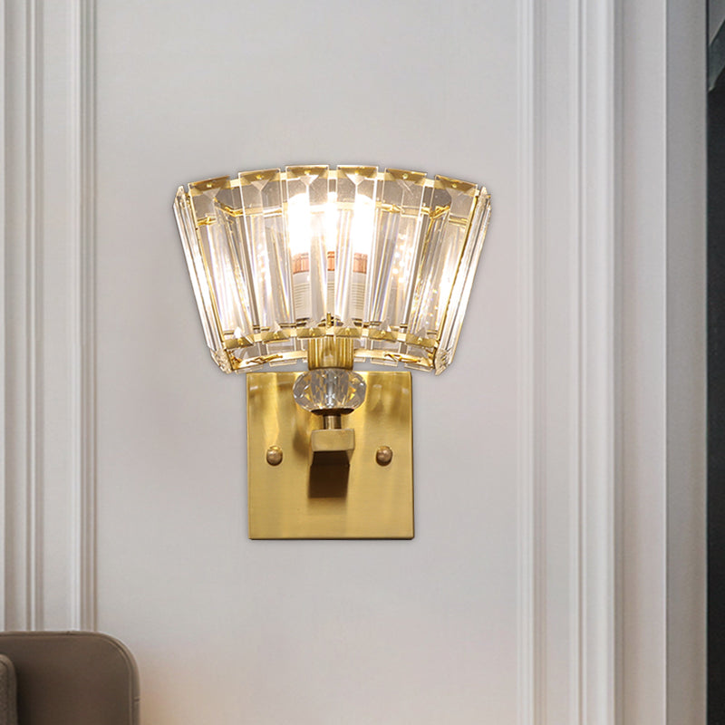 Trapezoid Crystal Blocks Wall Sconce Modern 1 Head Parlour Wall Mount Lamp in Gold Gold Clearhalo 'Modern wall lights' 'Modern' 'Wall Lamps & Sconces' 'Wall Lights' Lighting' 1415887