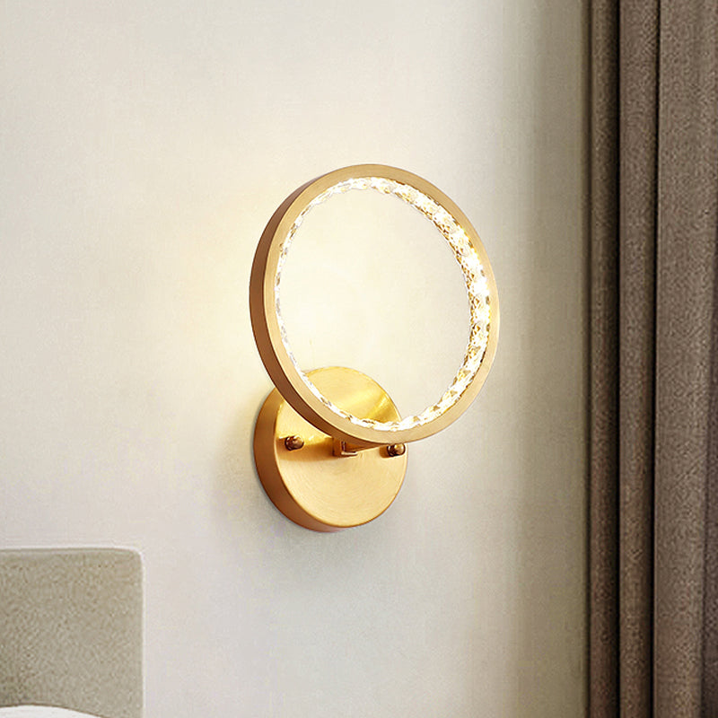 LED Annular Wall Mounted Light Modern Gold Clear Crystal Beads Wall Sconce for Bedroom Gold Clearhalo 'Modern wall lights' 'Modern' 'Wall Lamps & Sconces' 'Wall Lights' Lighting' 1415927