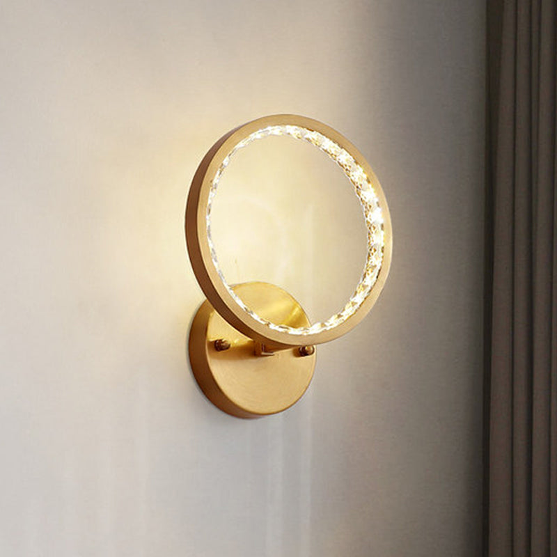 LED Annular Wall Mounted Light Modern Gold Clear Crystal Beads Wall Sconce for Bedroom Clearhalo 'Modern wall lights' 'Modern' 'Wall Lamps & Sconces' 'Wall Lights' Lighting' 1415928