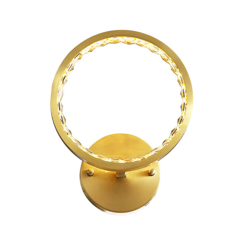 LED Annular Wall Mounted Light Modern Gold Clear Crystal Beads Wall Sconce for Bedroom Clearhalo 'Modern wall lights' 'Modern' 'Wall Lamps & Sconces' 'Wall Lights' Lighting' 1415929