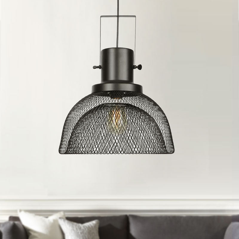Mesh Cage Metal Pendant Light Industrial 1 Light Living Room Hanging Lamp with Shade in Black Clearhalo 'Art Deco Pendants' 'Black' 'Cast Iron' 'Ceiling Lights' 'Ceramic' 'Crystal' 'Industrial Pendants' 'Industrial' 'Metal' 'Middle Century Pendants' 'Pendant Lights' 'Pendants' 'Rustic Pendants' 'Tiffany' Lighting' 1415975