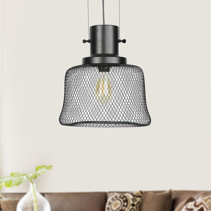 Mesh Cage Metal Pendant Light Industrial 1 Light Living Room Hanging Lamp with Shade in Black Clearhalo 'Art Deco Pendants' 'Black' 'Cast Iron' 'Ceiling Lights' 'Ceramic' 'Crystal' 'Industrial Pendants' 'Industrial' 'Metal' 'Middle Century Pendants' 'Pendant Lights' 'Pendants' 'Rustic Pendants' 'Tiffany' Lighting' 1415976