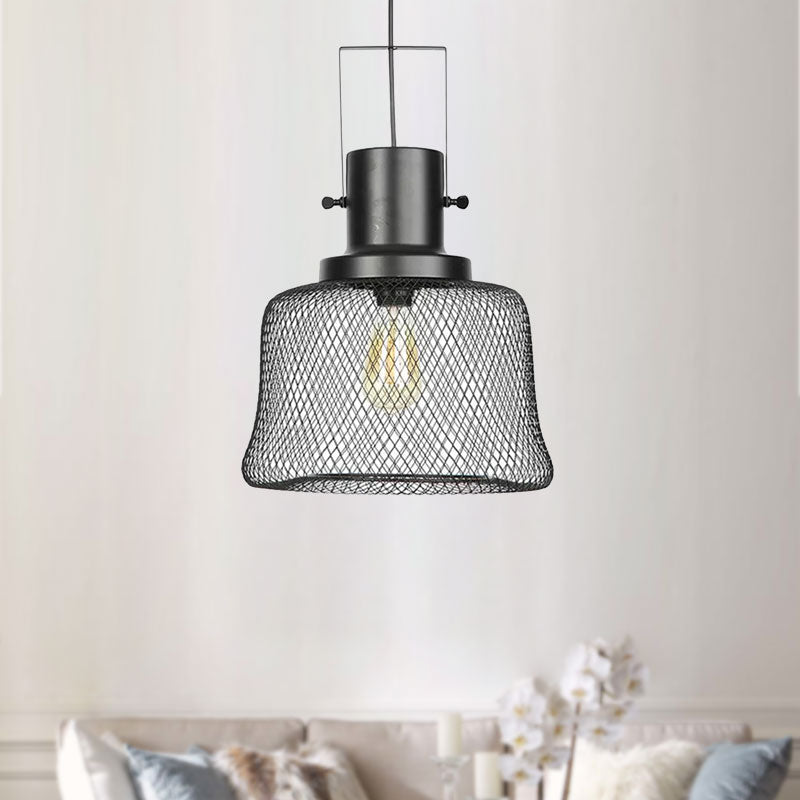 Mesh Cage Metal Pendant Light Industrial 1 Light Living Room Hanging Lamp with Shade in Black Clearhalo 'Art Deco Pendants' 'Black' 'Cast Iron' 'Ceiling Lights' 'Ceramic' 'Crystal' 'Industrial Pendants' 'Industrial' 'Metal' 'Middle Century Pendants' 'Pendant Lights' 'Pendants' 'Rustic Pendants' 'Tiffany' Lighting' 1415977