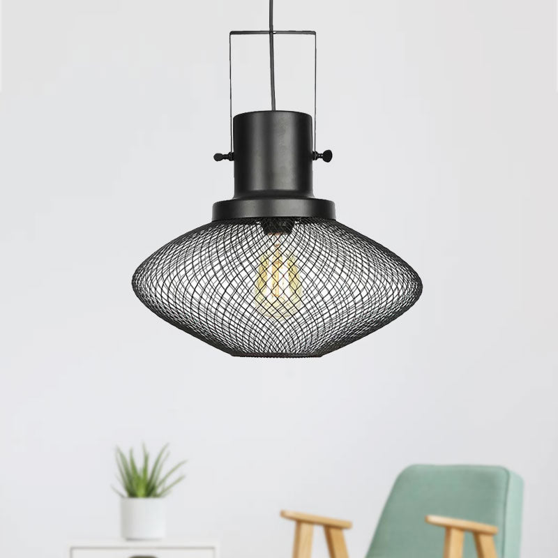Mesh Cage Metal Pendant Light Industrial 1 Light Living Room Hanging Lamp with Shade in Black Clearhalo 'Art Deco Pendants' 'Black' 'Cast Iron' 'Ceiling Lights' 'Ceramic' 'Crystal' 'Industrial Pendants' 'Industrial' 'Metal' 'Middle Century Pendants' 'Pendant Lights' 'Pendants' 'Rustic Pendants' 'Tiffany' Lighting' 1415978