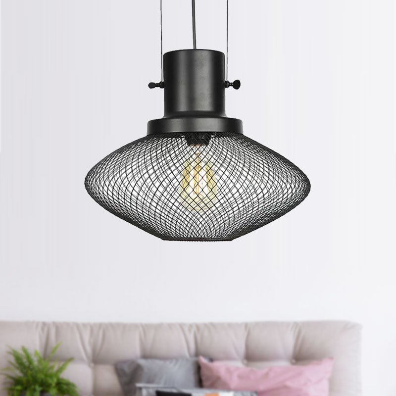 Mesh Cage Metal Pendant Light Industrial 1 Light Living Room Hanging Lamp with Shade in Black Clearhalo 'Art Deco Pendants' 'Black' 'Cast Iron' 'Ceiling Lights' 'Ceramic' 'Crystal' 'Industrial Pendants' 'Industrial' 'Metal' 'Middle Century Pendants' 'Pendant Lights' 'Pendants' 'Rustic Pendants' 'Tiffany' Lighting' 1415979