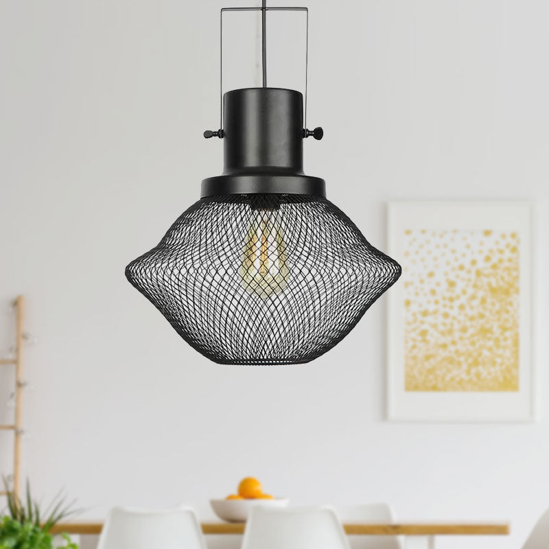 Mesh Cage Metal Pendant Light Industrial 1 Light Living Room Hanging Lamp with Shade in Black Clearhalo 'Art Deco Pendants' 'Black' 'Cast Iron' 'Ceiling Lights' 'Ceramic' 'Crystal' 'Industrial Pendants' 'Industrial' 'Metal' 'Middle Century Pendants' 'Pendant Lights' 'Pendants' 'Rustic Pendants' 'Tiffany' Lighting' 1415980