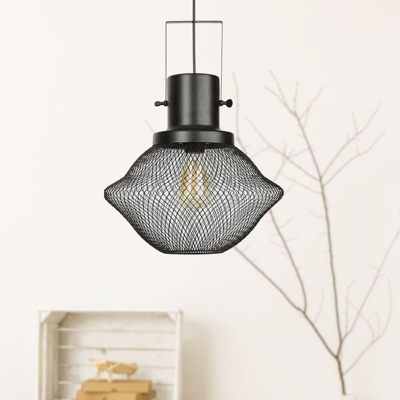 Mesh Cage Metal Pendant Light Industrial 1 Light Living Room Hanging Lamp with Shade in Black Clearhalo 'Art Deco Pendants' 'Black' 'Cast Iron' 'Ceiling Lights' 'Ceramic' 'Crystal' 'Industrial Pendants' 'Industrial' 'Metal' 'Middle Century Pendants' 'Pendant Lights' 'Pendants' 'Rustic Pendants' 'Tiffany' Lighting' 1415981