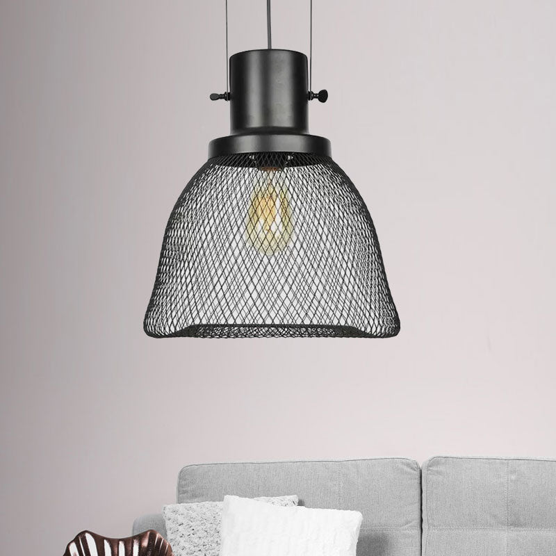 Mesh Cage Metal Pendant Light Industrial 1 Light Living Room Hanging Lamp with Shade in Black Clearhalo 'Art Deco Pendants' 'Black' 'Cast Iron' 'Ceiling Lights' 'Ceramic' 'Crystal' 'Industrial Pendants' 'Industrial' 'Metal' 'Middle Century Pendants' 'Pendant Lights' 'Pendants' 'Rustic Pendants' 'Tiffany' Lighting' 1415982