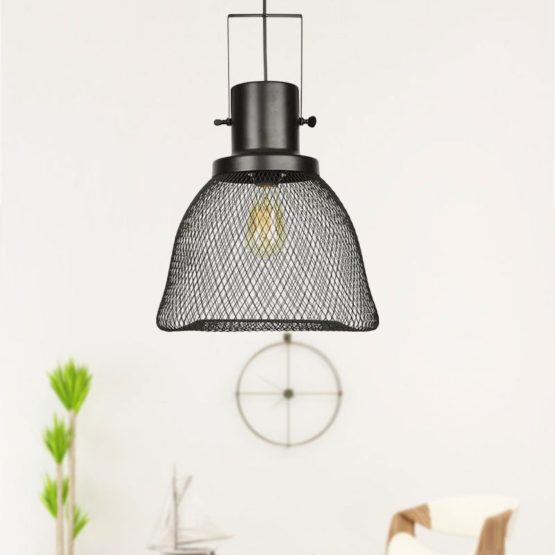 Mesh Cage Metal Pendant Light Industrial 1 Light Living Room Hanging Lamp with Shade in Black Clearhalo 'Art Deco Pendants' 'Black' 'Cast Iron' 'Ceiling Lights' 'Ceramic' 'Crystal' 'Industrial Pendants' 'Industrial' 'Metal' 'Middle Century Pendants' 'Pendant Lights' 'Pendants' 'Rustic Pendants' 'Tiffany' Lighting' 1415983