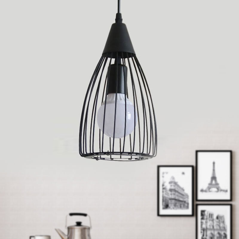 Conical Caged Metal Ceiling Light Vintage Industrial 1 Light Restaurant Hanging Light Fixture in Black Clearhalo 'Art Deco Pendants' 'Black' 'Cast Iron' 'Ceiling Lights' 'Ceramic' 'Crystal' 'Industrial Pendants' 'Industrial' 'Metal' 'Middle Century Pendants' 'Pendant Lights' 'Pendants' 'Rustic Pendants' 'Tiffany' Lighting' 1416021