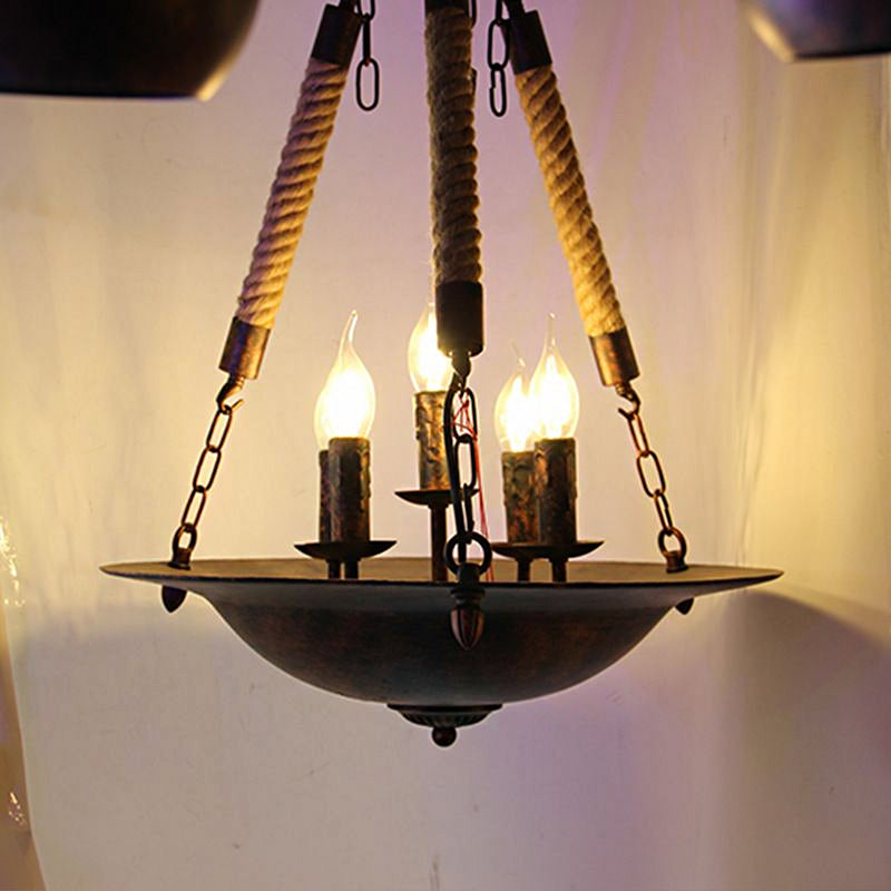 Bowl Shape Ceiling Fixture Industrial Style Metal 5 Lights Hanging Lamp in Rust for Indoor Lighting Clearhalo 'Ceiling Lights' 'Chandeliers' Lighting' options 1416057