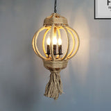 3 Bulbs Lantern Cage Hanging Lamp Country Style Hemp Rope Chandelier Lighting in Beige for Restaurant Clearhalo 'Ceiling Lights' 'Chandeliers' Lighting' options 1416062