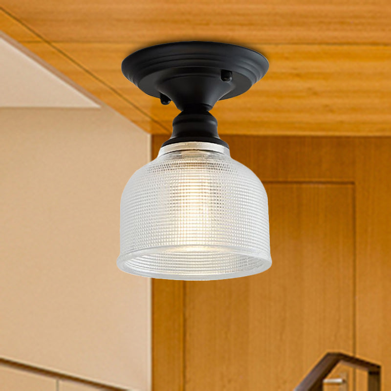 One Light Semi Flush Vintage Textured Glass Barn/Dome/Wavy Living Room Ceiling Lighting in Clear Clearhalo 'Ceiling Lights' 'Close To Ceiling Lights' 'Close to ceiling' 'Glass shade' 'Glass' 'Semi-flushmount' Lighting' 1416085