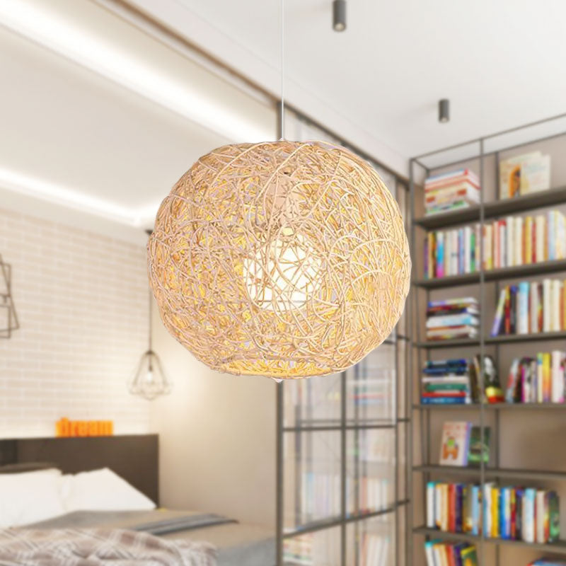 Rattan Orb Hanging Ceiling Light Country Style One Light Pendant Lighting in Beige Clearhalo 'Ceiling Lights' 'Pendant Lights' 'Pendants' Lighting' 1416109