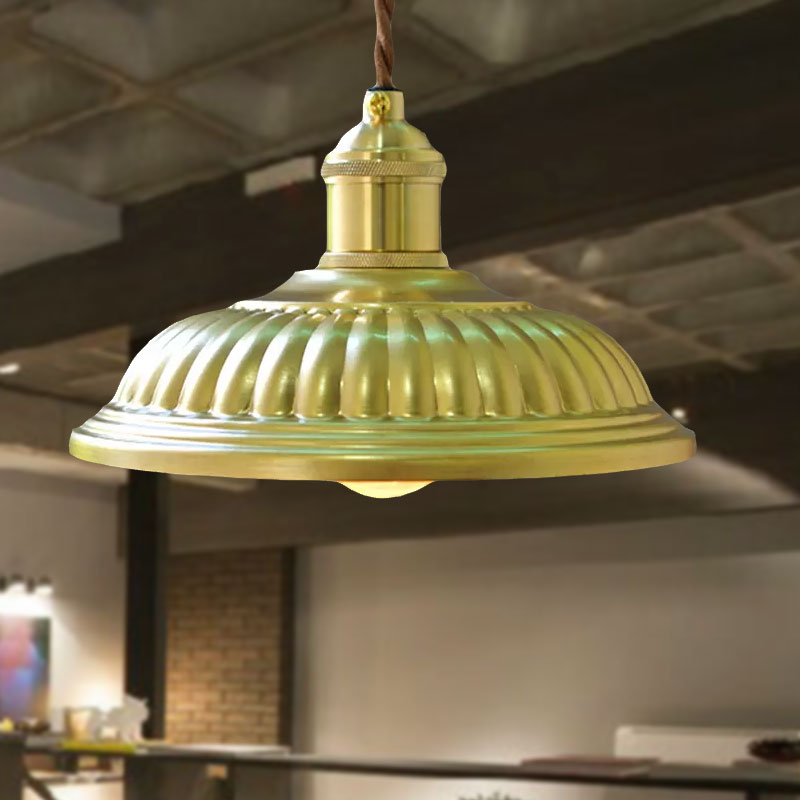 Brass Ridged Bowl Shade Hanging Lamp Vintage Style Metal 1 Head Dining Table Pendant Lighting Clearhalo 'Art Deco Pendants' 'Cast Iron' 'Ceiling Lights' 'Ceramic' 'Crystal' 'Industrial Pendants' 'Industrial' 'Metal' 'Middle Century Pendants' 'Pendant Lights' 'Pendants' 'Tiffany' Lighting' 1416130