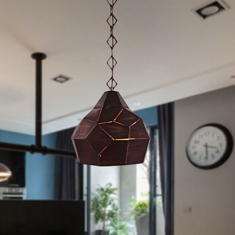 1 Light Teardrop Hanging Light with Metal Chain Wrought Iron Pendant Lamp for Restaurant Clearhalo 'Ceiling Lights' 'Modern Pendants' 'Modern' 'Pendant Lights' 'Pendants' Lighting' 1416150