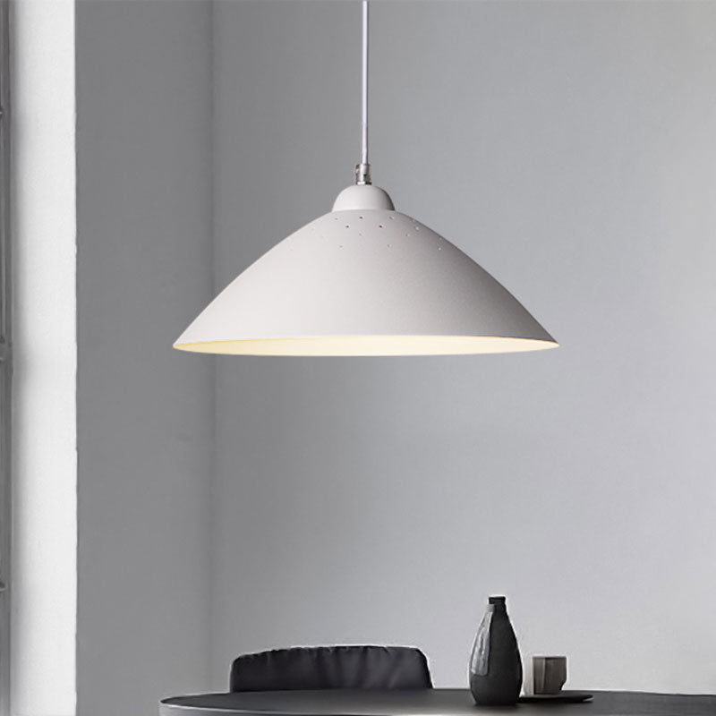 Metallic Conic Pendant Lighting Industrial 1 Light Balcony Hanging Ceiling Light with Scattered Hole Design in Black/White Clearhalo 'Ceiling Lights' 'Modern Pendants' 'Modern' 'Pendant Lights' 'Pendants' Lighting' 1416160