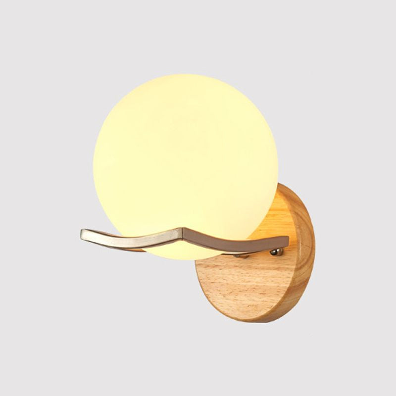 Globe Bedroom Wall Light Fixture Nordic Opal Glass Single Light Wood Sconce Lamp Clearhalo 'Cast Iron' 'Glass' 'Industrial' 'Modern wall lights' 'Modern' 'Tiffany' 'Traditional wall lights' 'Wall Lamps & Sconces' 'Wall Lights' Lighting' 1416208