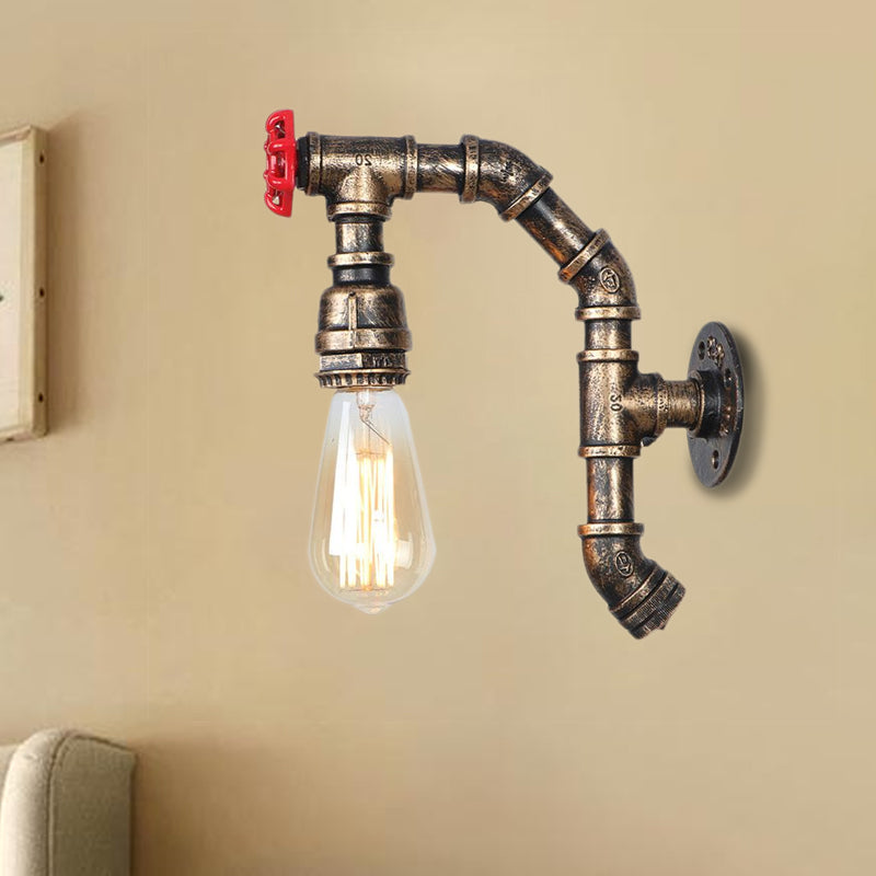 Pipe Iron Shade Wall Sconce with Exposed Bulb Farmhouse Style 1 Head Corridor Wall Mounted Light in Bronze Clearhalo 'Art deco wall lights' 'Cast Iron' 'Glass' 'Industrial wall lights' 'Industrial' 'Middle century wall lights' 'Modern' 'Rustic wall lights' 'Tiffany' 'Traditional wall lights' 'Wall Lamps & Sconces' 'Wall Lights' Lighting' 1416247