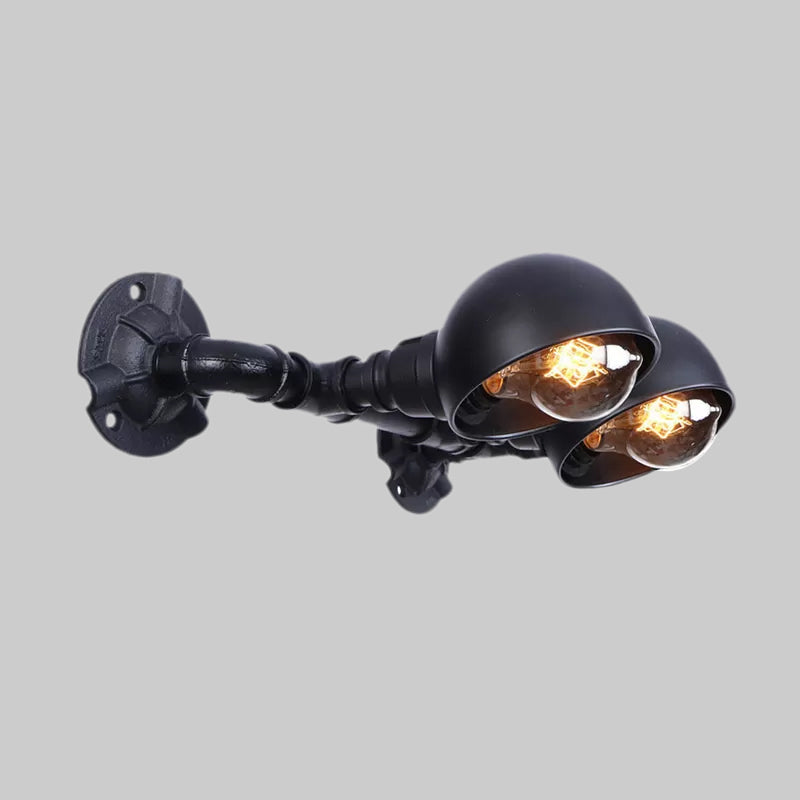 Black Bowl Shade Wall Sconce with Pipe Industrial Vintage Metal 2 Lights Corridor Wall Lighting Fixture Clearhalo 'Art deco wall lights' 'Cast Iron' 'Glass' 'Industrial wall lights' 'Industrial' 'Middle century wall lights' 'Modern' 'Rustic wall lights' 'Tiffany' 'Traditional wall lights' 'Wall Lamps & Sconces' 'Wall Lights' Lighting' 1416269