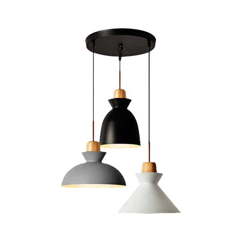 3 Bulbs Pendant Lighting with Shade Metal and Wood Nordic Style Indoor Ceiling Light Fixture in Black Clearhalo 'Ceiling Lights' 'Modern Pendants' 'Modern' 'Pendant Lights' 'Pendants' Lighting' 141627