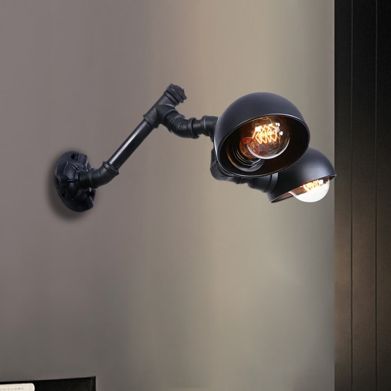 Black Bowl Shade Wall Sconce with Pipe Industrial Vintage Metal 2 Lights Corridor Wall Lighting Fixture Clearhalo 'Art deco wall lights' 'Cast Iron' 'Glass' 'Industrial wall lights' 'Industrial' 'Middle century wall lights' 'Modern' 'Rustic wall lights' 'Tiffany' 'Traditional wall lights' 'Wall Lamps & Sconces' 'Wall Lights' Lighting' 1416270