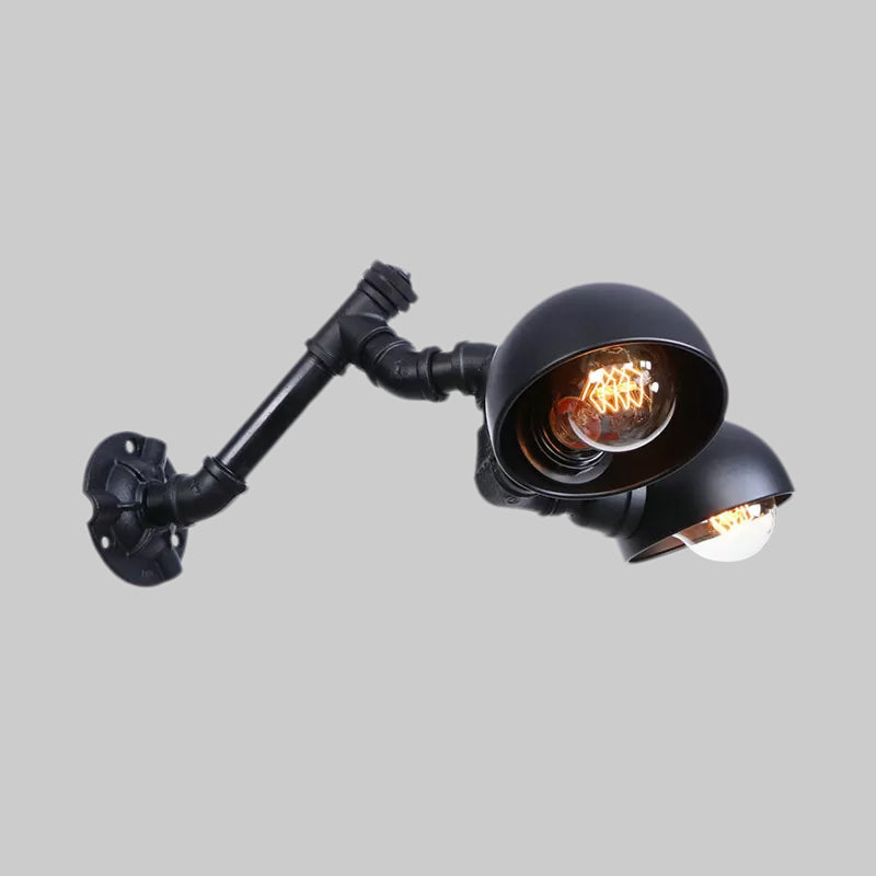 Black Bowl Shade Wall Sconce with Pipe Industrial Vintage Metal 2 Lights Corridor Wall Lighting Fixture Clearhalo 'Art deco wall lights' 'Cast Iron' 'Glass' 'Industrial wall lights' 'Industrial' 'Middle century wall lights' 'Modern' 'Rustic wall lights' 'Tiffany' 'Traditional wall lights' 'Wall Lamps & Sconces' 'Wall Lights' Lighting' 1416271