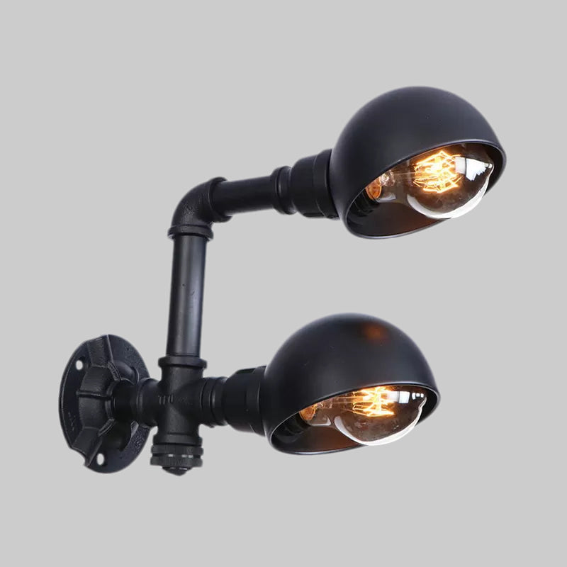 Black Bowl Shade Wall Sconce with Pipe Industrial Vintage Metal 2 Lights Corridor Wall Lighting Fixture Clearhalo 'Art deco wall lights' 'Cast Iron' 'Glass' 'Industrial wall lights' 'Industrial' 'Middle century wall lights' 'Modern' 'Rustic wall lights' 'Tiffany' 'Traditional wall lights' 'Wall Lamps & Sconces' 'Wall Lights' Lighting' 1416273