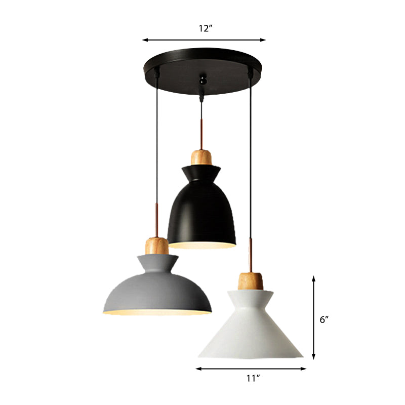 3 Bulbs Pendant Lighting with Shade Metal and Wood Nordic Style Indoor Ceiling Light Fixture in Black Clearhalo 'Ceiling Lights' 'Modern Pendants' 'Modern' 'Pendant Lights' 'Pendants' Lighting' 141628