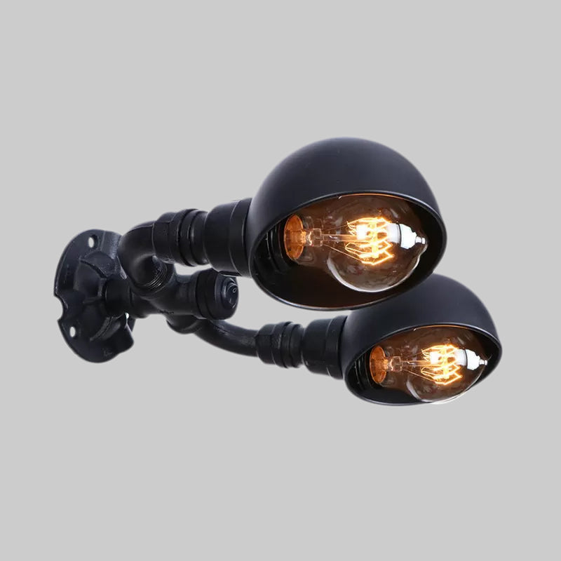 Black 2 Bulbs Wall Light Fixture Industrial Style Metallic Domed Wall Sconce Lamp with Pipe for Corridor Clearhalo 'Art deco wall lights' 'Cast Iron' 'Glass' 'Industrial wall lights' 'Industrial' 'Middle century wall lights' 'Modern' 'Rustic wall lights' 'Tiffany' 'Traditional wall lights' 'Wall Lamps & Sconces' 'Wall Lights' Lighting' 1416282