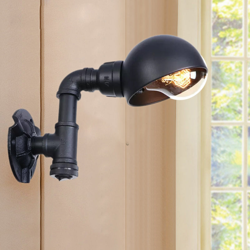 Vintage Stylish Bowl Shade Sconce Wall Lighting 1 Light Metallic Wall Mounted Lamp with Pipe in Black Clearhalo 'Art deco wall lights' 'Cast Iron' 'Glass' 'Industrial wall lights' 'Industrial' 'Middle century wall lights' 'Modern' 'Rustic wall lights' 'Tiffany' 'Traditional wall lights' 'Wall Lamps & Sconces' 'Wall Lights' Lighting' 1416298