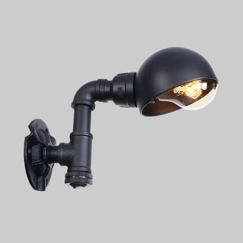 Vintage Stylish Bowl Shade Sconce Wall Lighting 1 Light Metallic Wall Mounted Lamp with Pipe in Black Clearhalo 'Art deco wall lights' 'Cast Iron' 'Glass' 'Industrial wall lights' 'Industrial' 'Middle century wall lights' 'Modern' 'Rustic wall lights' 'Tiffany' 'Traditional wall lights' 'Wall Lamps & Sconces' 'Wall Lights' Lighting' 1416299