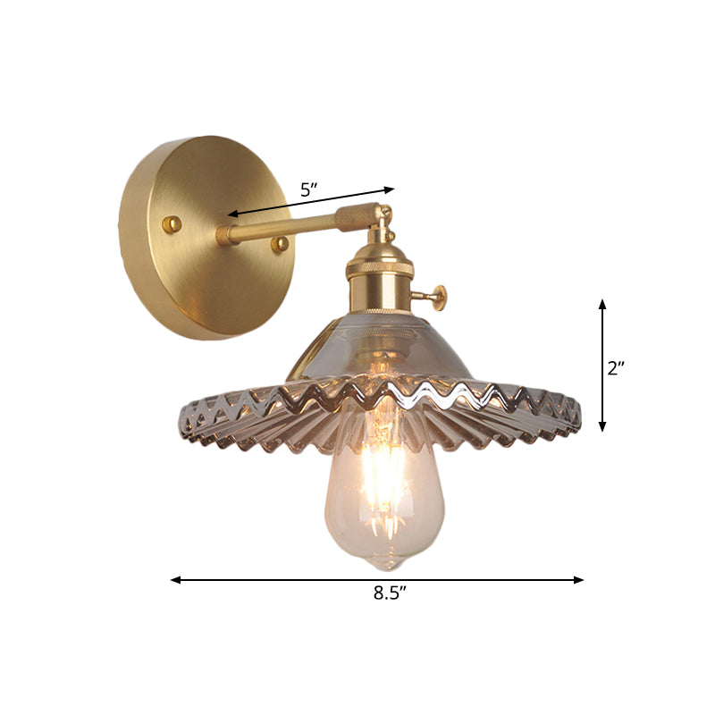 Brass Scalloped Wall Lighting Industrial Smoked Glass 1 Light Living Room Sconce Light Fixture Clearhalo 'Cast Iron' 'Glass' 'Industrial wall lights' 'Industrial' 'Middle century wall lights' 'Modern' 'Tiffany' 'Traditional wall lights' 'Wall Lamps & Sconces' 'Wall Lights' Lighting' 1416346