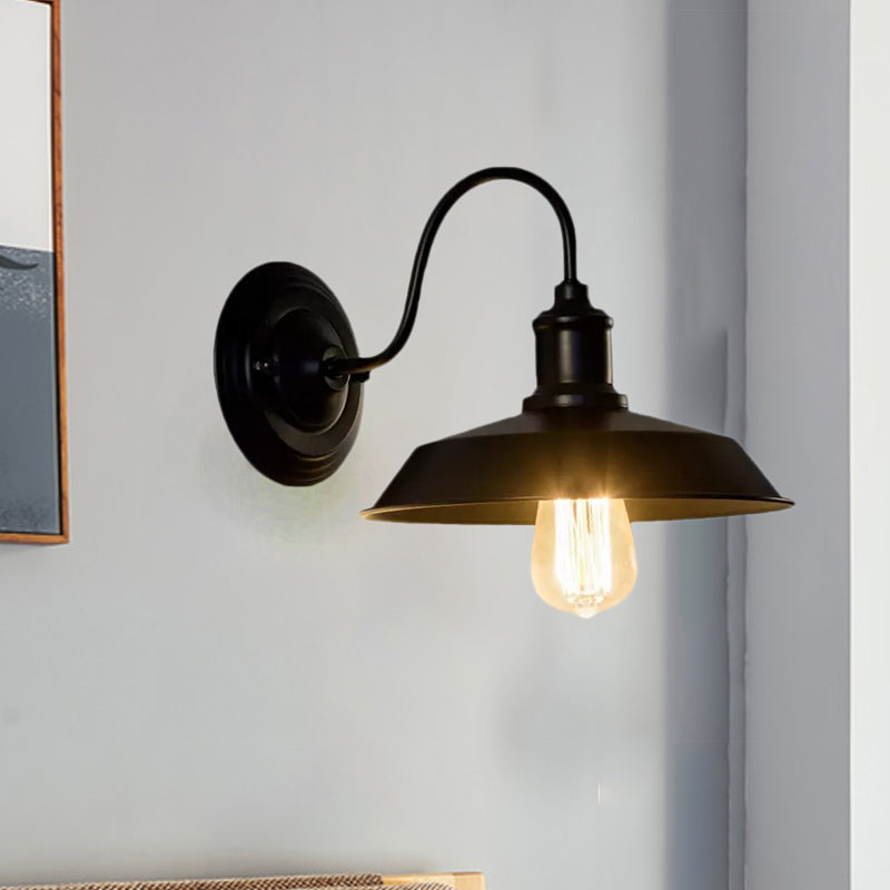1 Bulb Wall Lighting with Barn Shade Metallic Vintage Style Restaurant Wall Sconce Light in Black Clearhalo 'Art deco wall lights' 'Cast Iron' 'Glass' 'Industrial wall lights' 'Industrial' 'Middle century wall lights' 'Modern' 'Rustic wall lights' 'Tiffany' 'Traditional wall lights' 'Wall Lamps & Sconces' 'Wall Lights' Lighting' 1416403