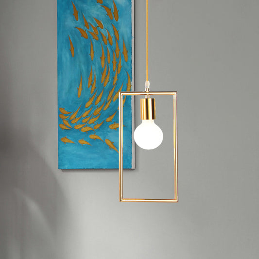 Golden Rectangle Hanging Ceiling Light with Frame Loft Style 1 Light Bedroom Pendant Lamp Clearhalo 'Art Deco Pendants' 'Cast Iron' 'Ceiling Lights' 'Ceramic' 'Crystal' 'Industrial Pendants' 'Industrial' 'Metal' 'Middle Century Pendants' 'Pendant Lights' 'Pendants' 'Tiffany' Lighting' 1416437