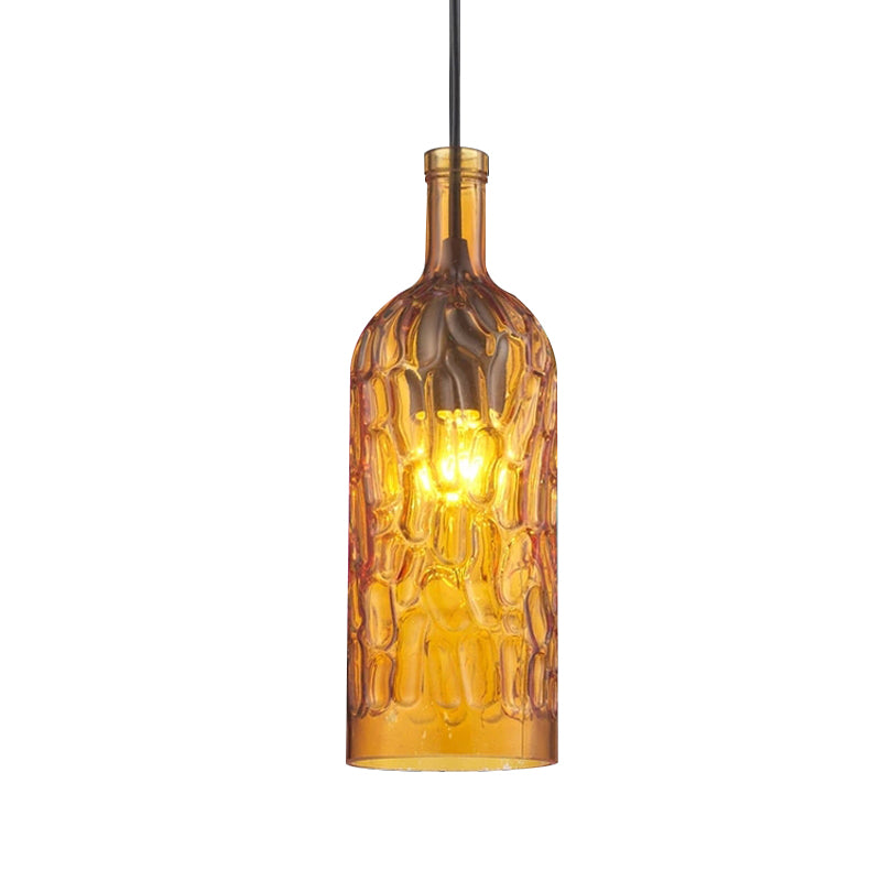 Dimpled Glass Bottle Shade Hanging Fixture Vintage Style 1 Light Living Room Pendant Light in Yellow/Brown Clearhalo 'Ceiling Lights' 'Glass shade' 'Glass' 'Industrial Pendants' 'Industrial' 'Middle Century Pendants' 'Pendant Lights' 'Pendants' 'Tiffany' Lighting' 1416463