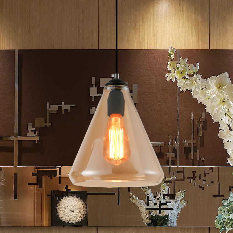 Black 1 Light Pendant Lighting Fixture Modern Clear/Brown Glass Tapered Hanging Ceiling Light Clearhalo 'Ceiling Lights' 'Glass shade' 'Glass' 'Industrial Pendants' 'Industrial' 'Middle Century Pendants' 'Pendant Lights' 'Pendants' 'Tiffany' Lighting' 1416494