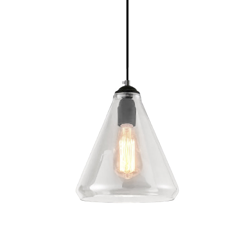 Black 1 Light Pendant Lighting Fixture Modern Clear/Brown Glass Tapered Hanging Ceiling Light Clearhalo 'Ceiling Lights' 'Glass shade' 'Glass' 'Industrial Pendants' 'Industrial' 'Middle Century Pendants' 'Pendant Lights' 'Pendants' 'Tiffany' Lighting' 1416501