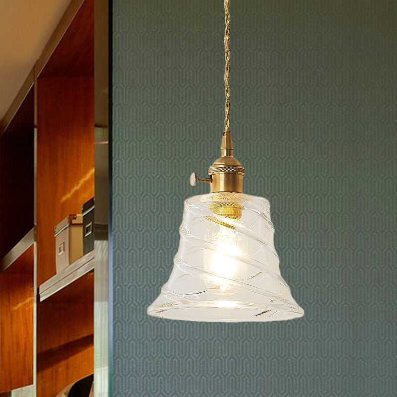 One Light Ceiling Light Modern Bell Shaped Clear Glass Pendant Lighting Fixture with Flower/Spiral Design Clear B Clearhalo 'Ceiling Lights' 'Glass shade' 'Glass' 'Industrial Pendants' 'Industrial' 'Middle Century Pendants' 'Pendant Lights' 'Pendants' 'Tiffany' Lighting' 1416522