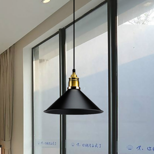 Metallic Cone Shade Ceiling Light Loft Stylish 10"/14" Wide 1 Head Kitchen Pendant Lamp in Black Black 14" Clearhalo 'Art Deco Pendants' 'Black' 'Cast Iron' 'Ceiling Lights' 'Ceramic' 'Crystal' 'Industrial Pendants' 'Industrial' 'Metal' 'Middle Century Pendants' 'Pendant Lights' 'Pendants' 'Rustic Pendants' 'Tiffany' Lighting' 1416615