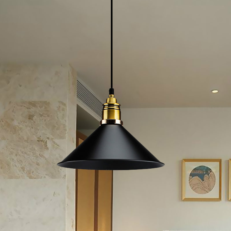 Metallic Cone Shade Ceiling Light Loft Stylish 10"/14" Wide 1 Head Kitchen Pendant Lamp in Black Clearhalo 'Art Deco Pendants' 'Black' 'Cast Iron' 'Ceiling Lights' 'Ceramic' 'Crystal' 'Industrial Pendants' 'Industrial' 'Metal' 'Middle Century Pendants' 'Pendant Lights' 'Pendants' 'Rustic Pendants' 'Tiffany' Lighting' 1416617