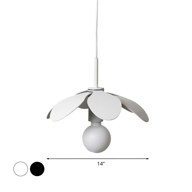 Metal Petal Pendant Lamp Nordic Style 1 Light Living Room Hanging Light with Exposed Bulb in White/Black Clearhalo 'Ceiling Lights' 'Modern Pendants' 'Modern' 'Pendant Lights' 'Pendants' Lighting' 1416639