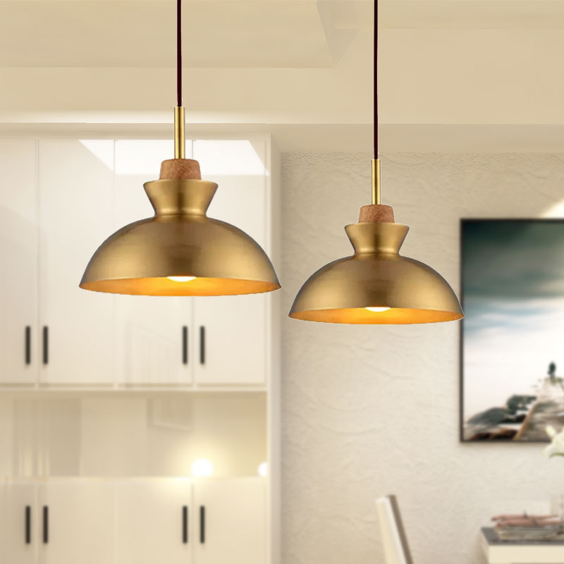 1 Light Cone/Dome Shade Hanging Light Industrial Style Brass Finish Metallic Ceiling Fixture for Foyer Brass A Clearhalo 'Ceiling Lights' 'Modern Pendants' 'Modern' 'Pendant Lights' 'Pendants' Lighting' 1416724