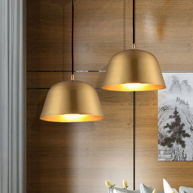 1 Light Cone/Dome Shade Hanging Light Industrial Style Brass Finish Metallic Ceiling Fixture for Foyer Clearhalo 'Ceiling Lights' 'Modern Pendants' 'Modern' 'Pendant Lights' 'Pendants' Lighting' 1416725