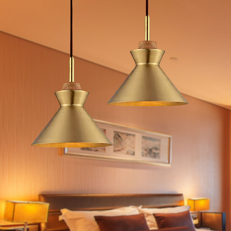 1 Light Cone/Dome Shade Hanging Light Industrial Style Brass Finish Metallic Ceiling Fixture for Foyer Clearhalo 'Ceiling Lights' 'Modern Pendants' 'Modern' 'Pendant Lights' 'Pendants' Lighting' 1416726