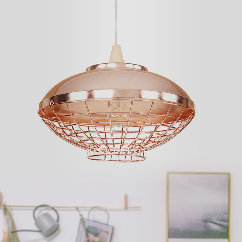 Rose Gold Bowl/Globe/Bottle Shade Pendant Light Vintage Metallic 1 Light Living Room Ceiling Light with Wire Cage Clearhalo 'Ceiling Lights' 'Modern Pendants' 'Modern' 'Pendant Lights' 'Pendants' Lighting' 1416728