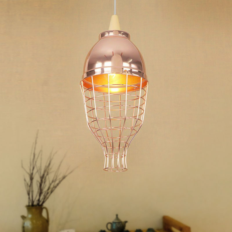 Rose Gold Bowl/Globe/Bottle Shade Pendant Light Vintage Metallic 1 Light Living Room Ceiling Light with Wire Cage Clearhalo 'Ceiling Lights' 'Modern Pendants' 'Modern' 'Pendant Lights' 'Pendants' Lighting' 1416729